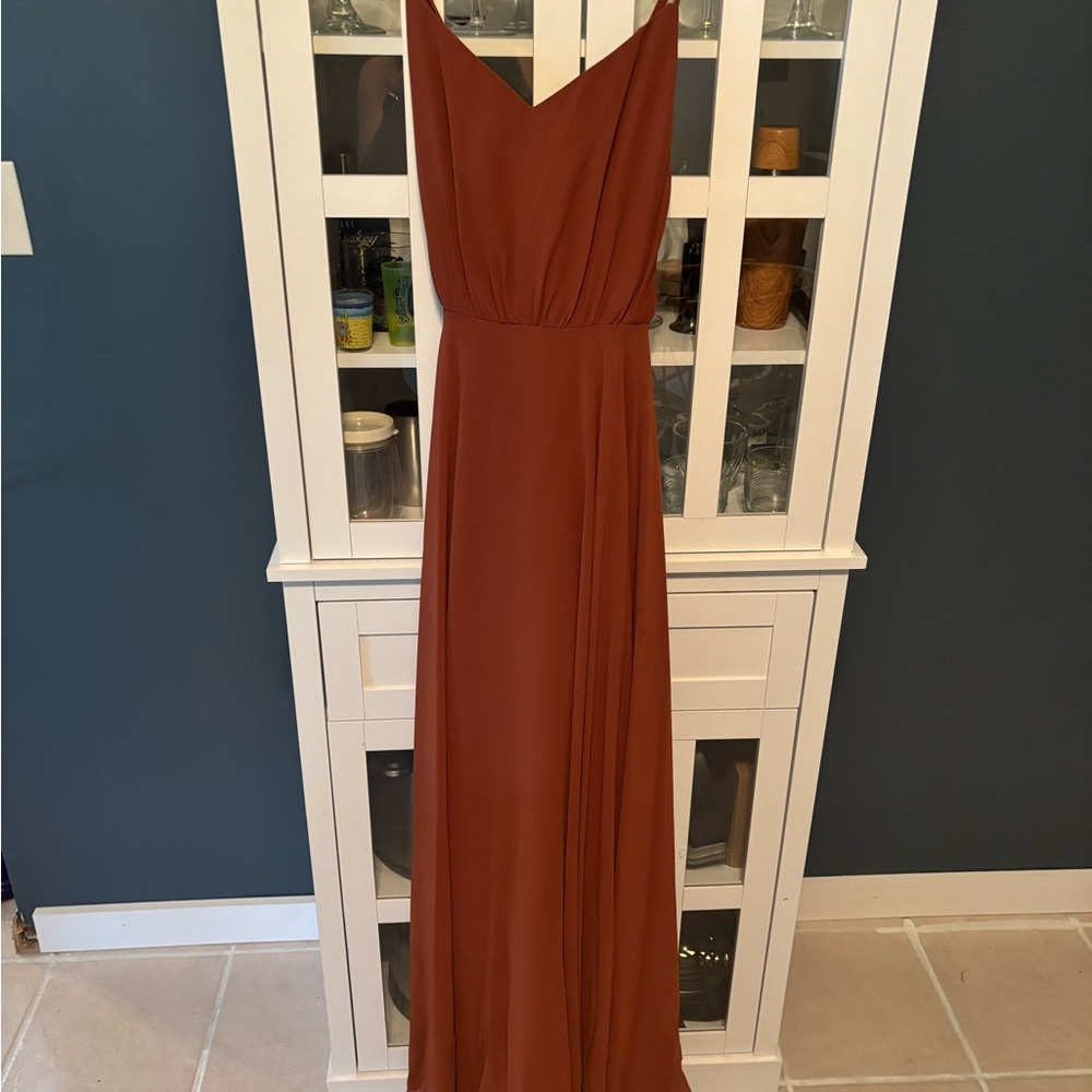 Revelry Rust Colored V-neck A-line Maxi Gown